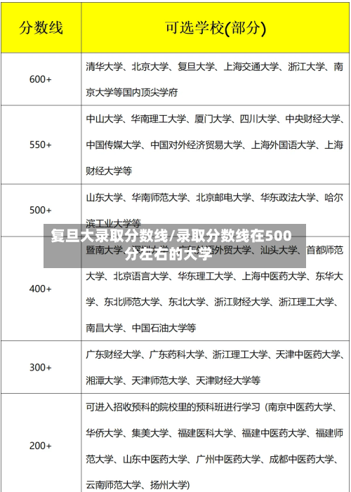 复旦大录取分数线/录取分数线在500分左右的大学