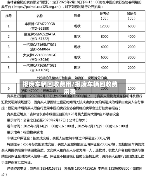 报废车辆回收费用/报废车辆回收费用表